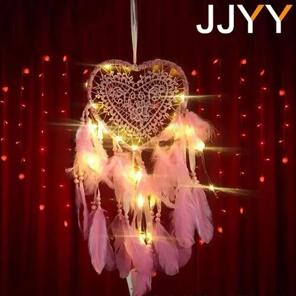 JJYY Creative Hollowing Out Heart  Colorful Lights Hanging Decorations Nordic Wedding Christmas Dreamcatcher Hanging Decorations