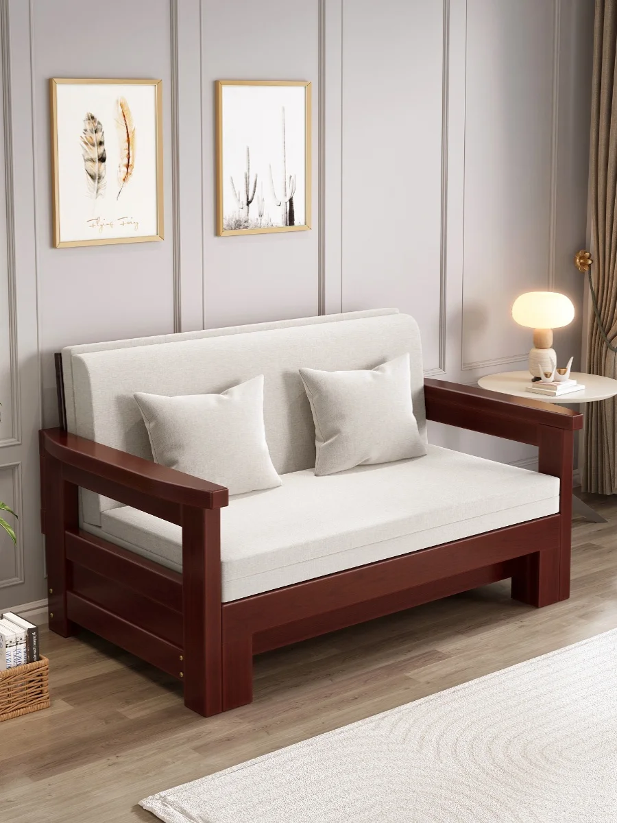 Solid wood sofa bed dual-purpose bed, living room, balcony, study room, foldable multifunctional 1.2, double 1.8, 1.5