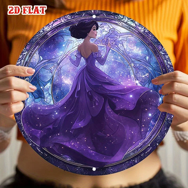 2D شقة 1PC ماجيك جولة الألومنيوم علامة، فستان أرجواني معدن القصدير تسجيل - نجوم ريفي جدار الفن المعدني، الأميرة المعادن جدار ديكور فني، #4