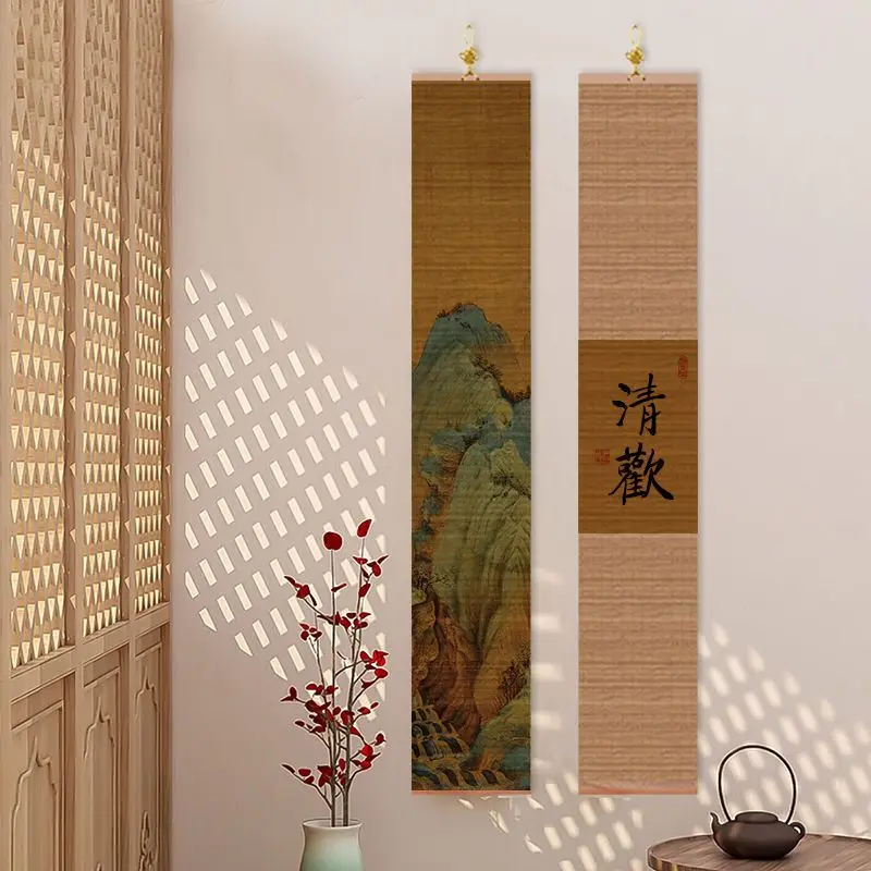 2pcs/set Chinese Style Bamboo Wall Paintings Vintage Living Room Bedroom Decor Aesthetic Drawing Curtain Wall Art Hanging Decal