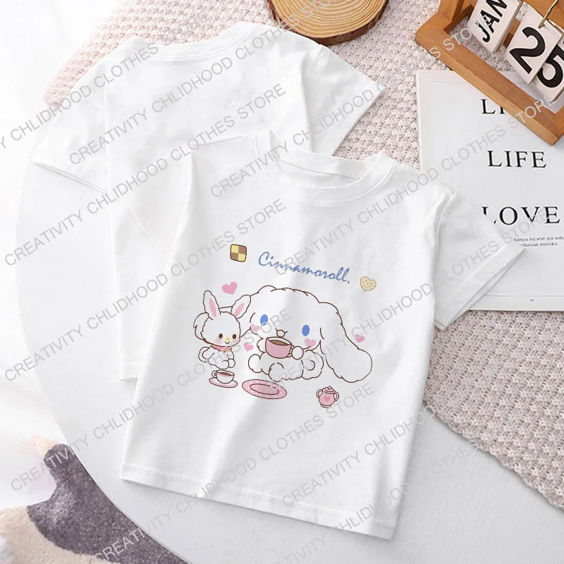 Sanrio Kuromi Children T-Shirt Hello Kitty Y2K Clothes Kawaii Anime Funny Cartoons Kid Boy Girl Tee Shirts Fashion Casual Tops