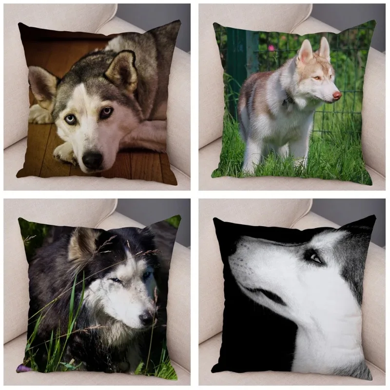 Super Soft Siberian Husky Dog Pillow Case Covers Decor Pet Animal Cushion Cover for Sofa Home Pillowcase 45*45cm