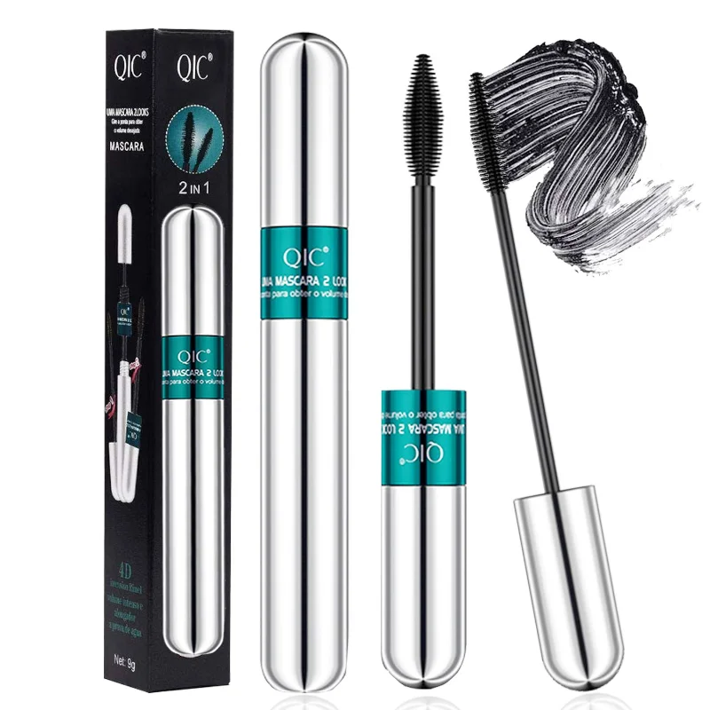 Double In-one Mascara Silk Fiber Mascara Waterproof Mascara for Eyelash Extension Black Thick Lengthening Eye Lashes Cosmetics