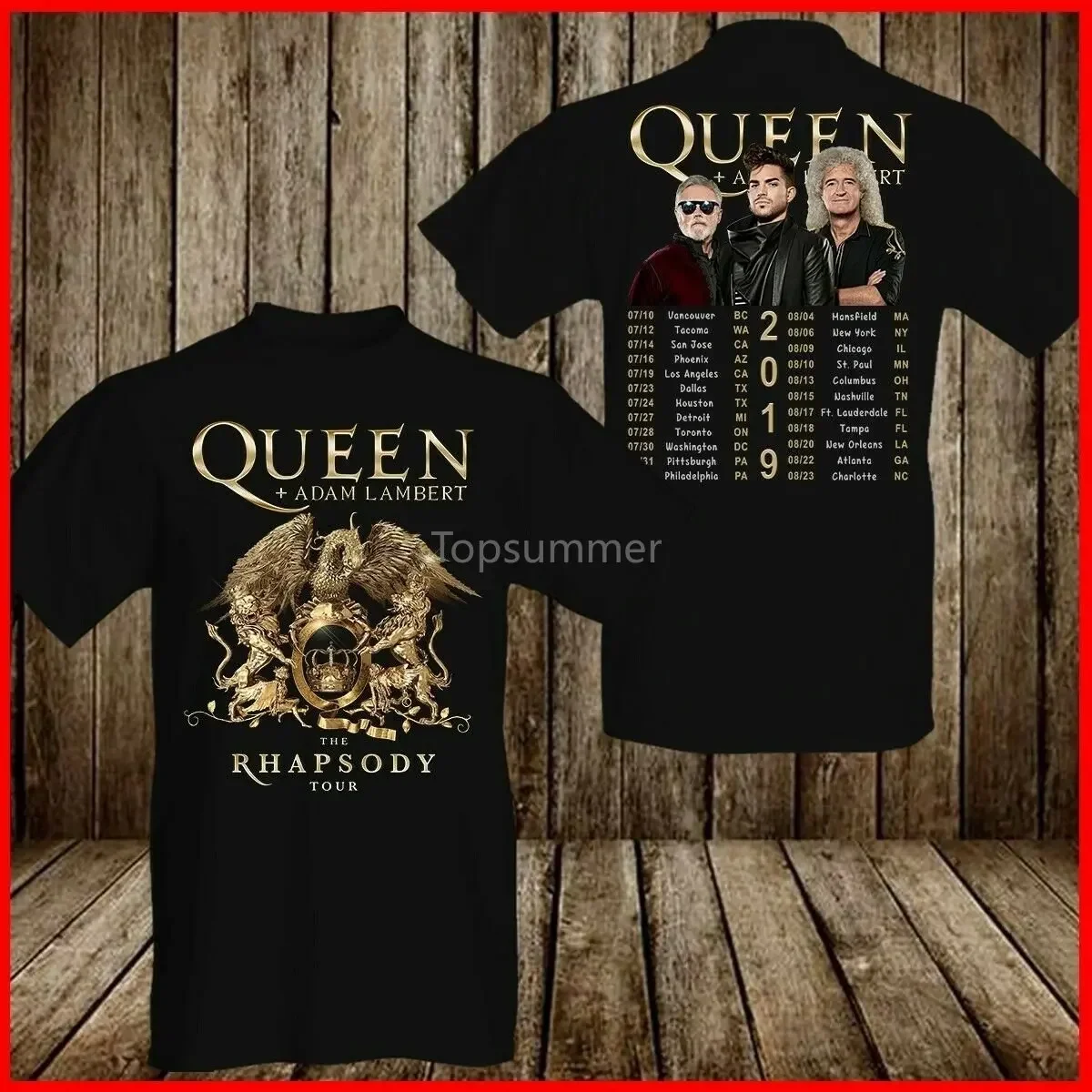 Футболка с надписью Queen And Adam Lambert Rhapsody, концертный тур, 2019, мужская хлопковая рубашка с 2 сторон, 2019, Футболки унисекс