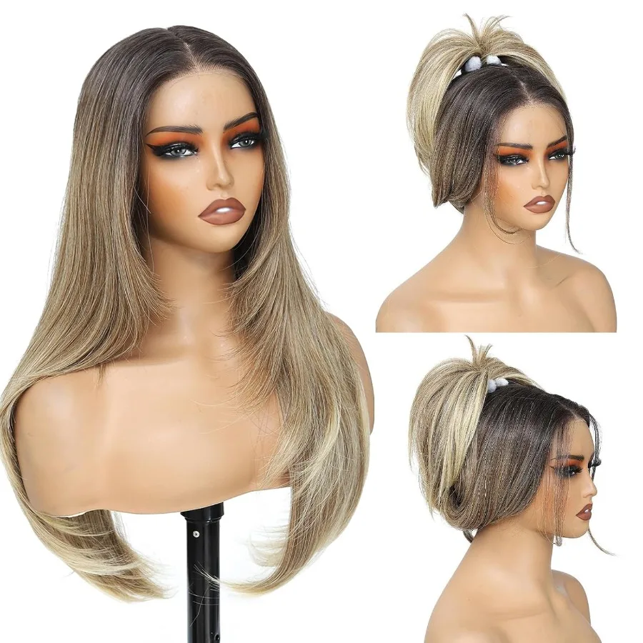 باروكة أمامية من الدانتيل الاصطناعي ملابس منتفخة مسبقًا شعر مستعار بدون صمغ 13X4X1 بوصة شعر مستعار عالي الدقة بطبقات من الدانتيل شعر مستعار مسبقًا مبيض مسبقًا