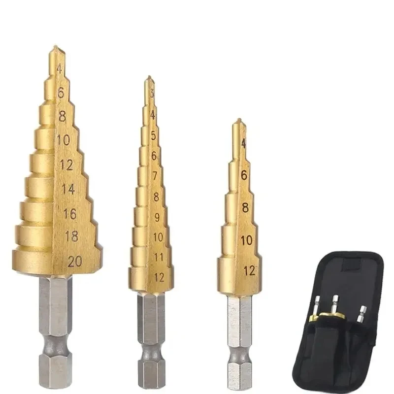 4-32mm 4-20mm hss titânio revestido passo broca de alta velocidade aço metal madeira buraco cortador cone ferramenta de perfuração