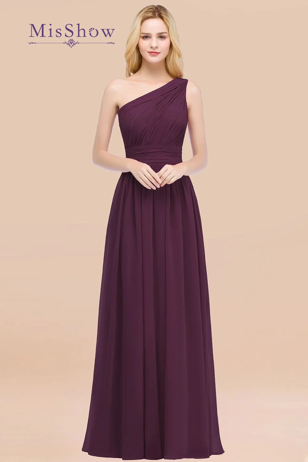 MisShow Lilac Long Formal Bridesmaid Dresses For Women Wedding Guest 2025 Customized One Shoulder Pleated Chiffon Evening Gowns