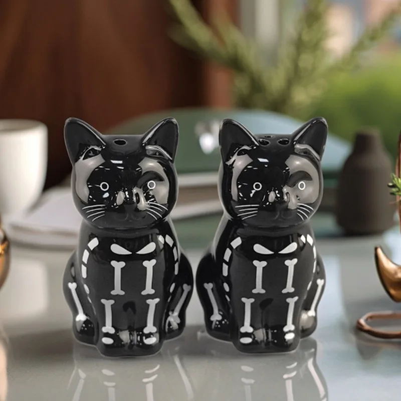 Creative Bone Cat Salt Pepper Shaker Set Korean Cartoon Cat Ceramic Seasoning Bottle Light Luxury Seasoning Box Home Decoration