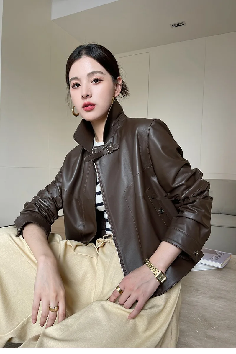 Hot-selling fashion autumn genuine leather women's short jacket high-end fall sheepskin slimming new leather jacket