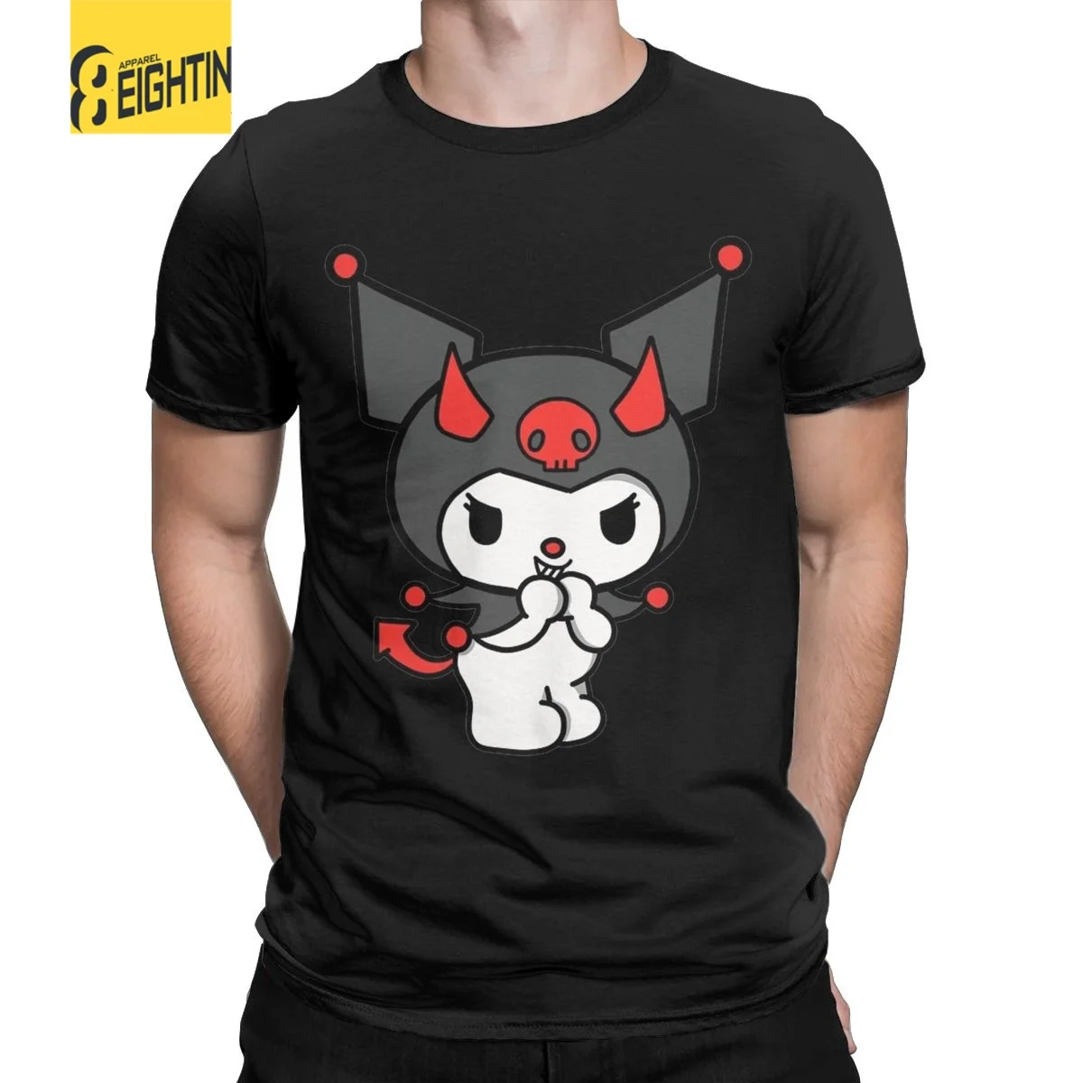 Novelty Kuromi Devil Sanrio Kawaii T-Shirts Men Round Collar 100% Cotton T Shirt Short Sleeve Tee Shirt Gift Idea Clothes