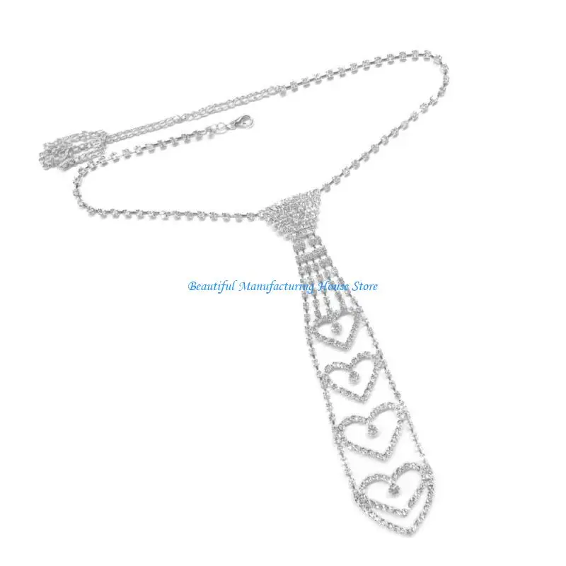 E56A Rhinestones Necktie Necklace Modern City Trend Necklace Sequins Tie for Weddings and Corporate Gatherings