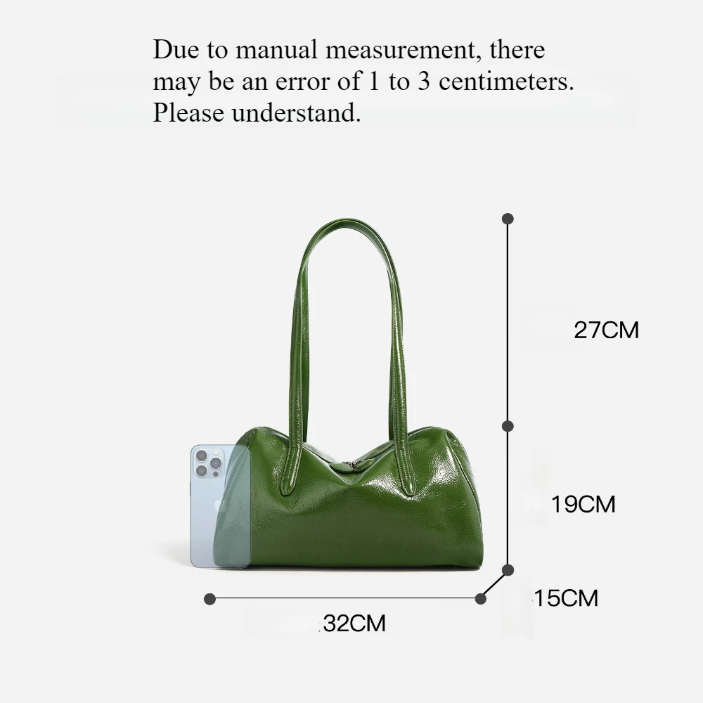 Motingsome Green Bags Retro Women Bag Luxury Oil Wax Cowhide Leather Handbag Vintage Boston Pillow Purses Lady Daily Purses 2024