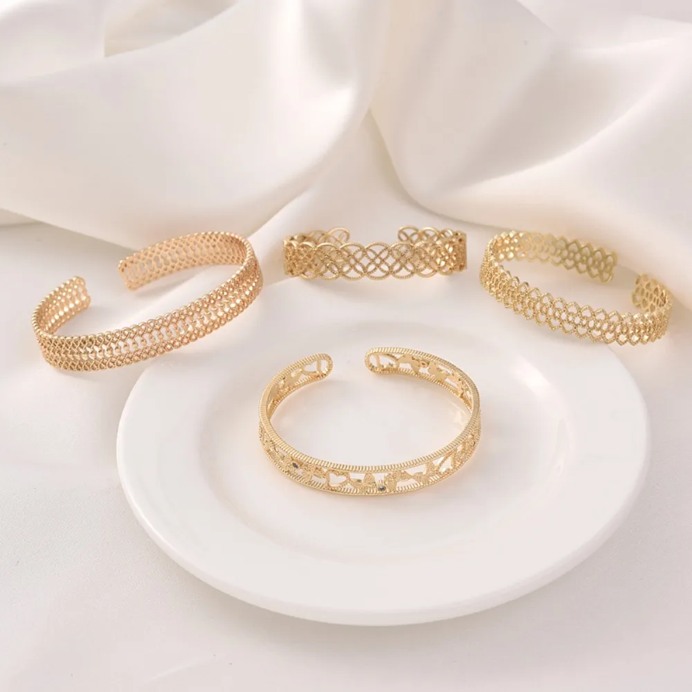 

14K Gold-plated Hollowed-out Semi-finished Wide Semi-circular Open Empress Bracelet Handcrafted Diy Jewelry Accessory Material