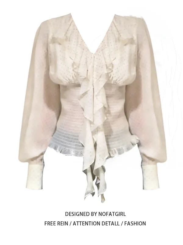 

Женская шифоновая блузка больших размеров с V-образным вырезом, завязками на талии, длинными рукавами, в корейском стиле, для ранней весны, модная, для офиса и повседневной носки