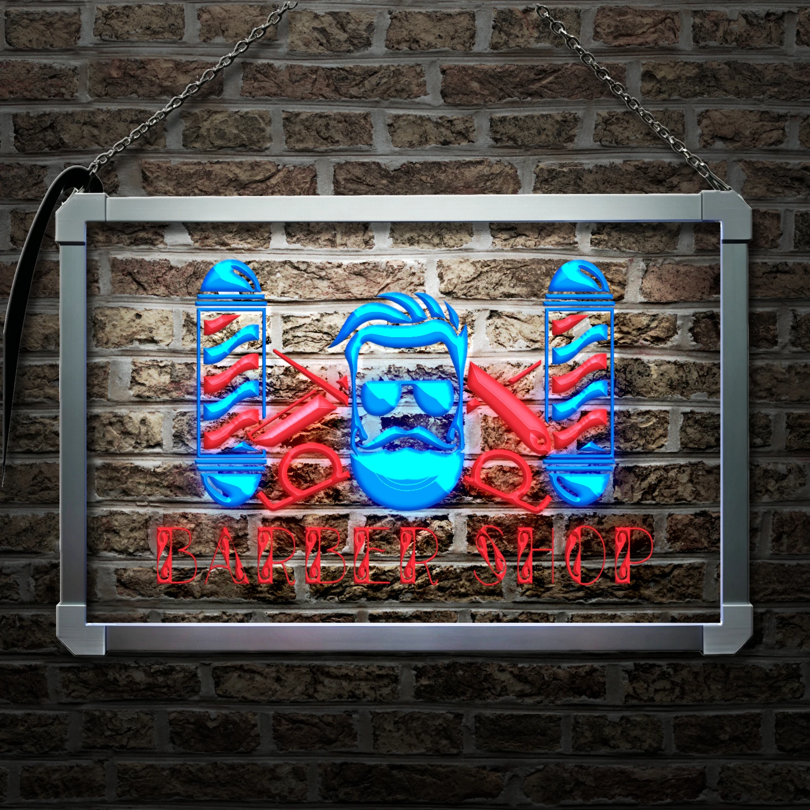 OPEN Scissor Barber Shop Men's Space-LED Neon Sign with Independent Dual Color Control,Wall Decor Light for Party Wedding