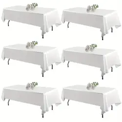 6Pcs White Tablecloth Rectangle Table Cloth Stain and Wrinkle Resistant Washable Polyester Table Cover for Dining Table Decor