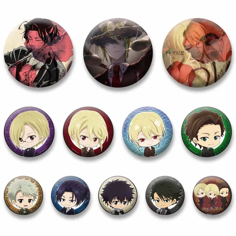 William Albert Sherlock Louis James Moriarty Cartoon Badge Anime Figure Lapel Pins Round Handmade Brooch Backpack Ornament Gifts