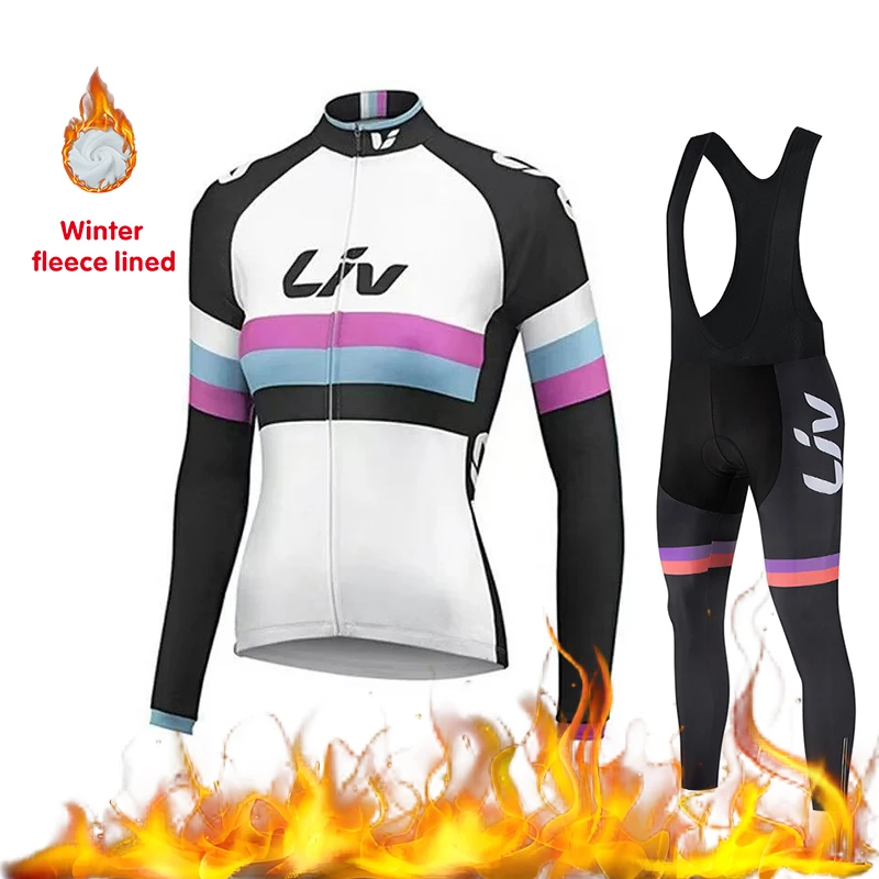 

LIV women's cycling jersey set winter cycling bib set velvet road cycling sports shirt windproof and warm cycling jacket set