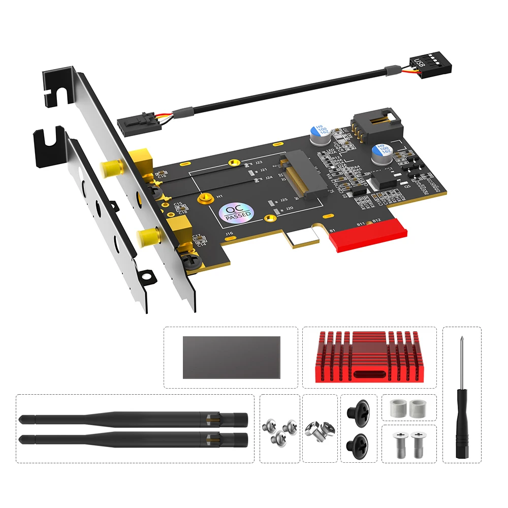 

Адаптерная карта PCIe X1 для M.2 с поддержкой Wi-Fi и Bluetooth, с радиатором охлаждения, для M.2 NGFF A+E Key 3160 3165 7260 7265 AX200 AX210