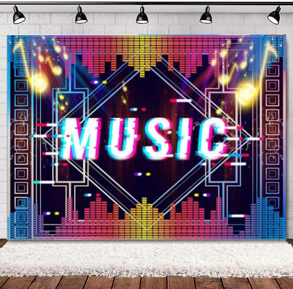 

Music Party Photography Backdrop dj Glitter Neon Hip Hop Parties Dream Music Teenager Banner Photo Shoot Supplies Background