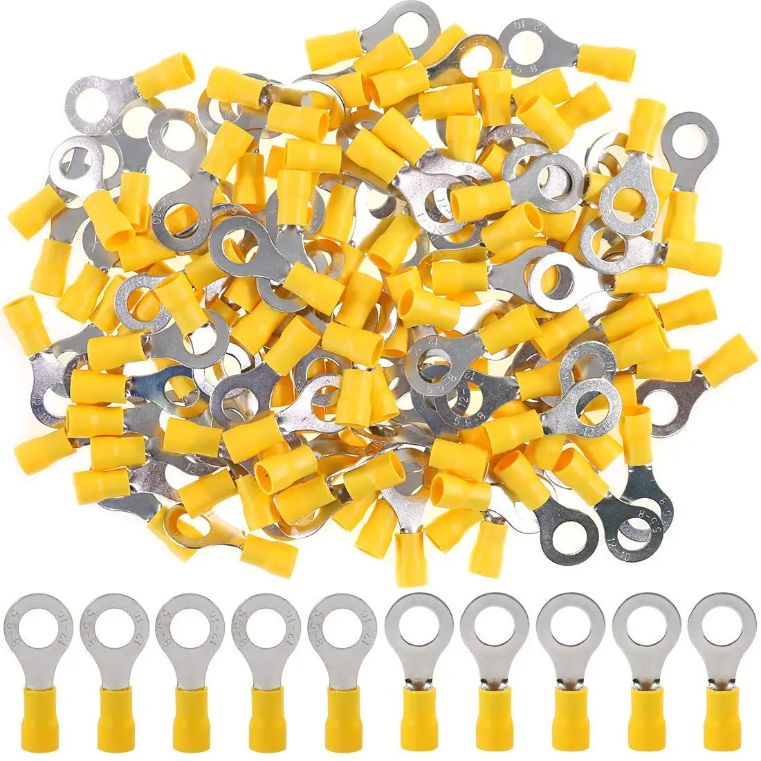 10/50/100 Stück RV5,5 M4M5M6M8 Gelb 12-10AWG Ring Crimp Terminal Isolierte Elektrische Kabel Draht Stecker – Detail 3