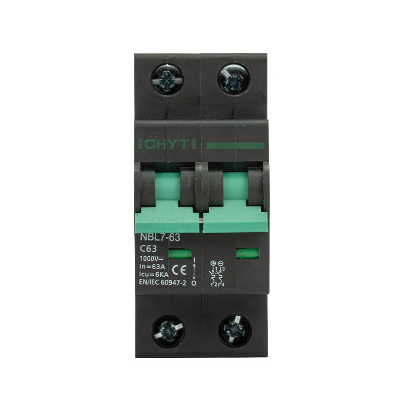 10PCS DC MCB 2P 500vdc 600v 1000v 2 Pole 16 A 25amp 63a Mini Miniature DC Solar Circuit Breaker For Solar PV Energy System