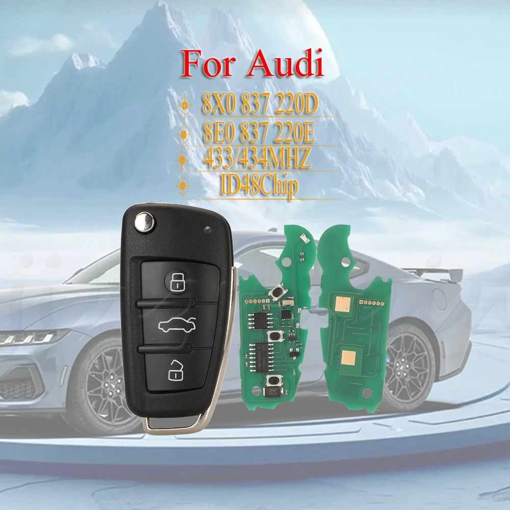 

Jingyuqin 433/434MHZ ID48Chip для Audi 8X0837220D 8E0837220E Audi A4 (11/2004 - 06/2008) Складной автомобильный ключ с дистанционным управлением