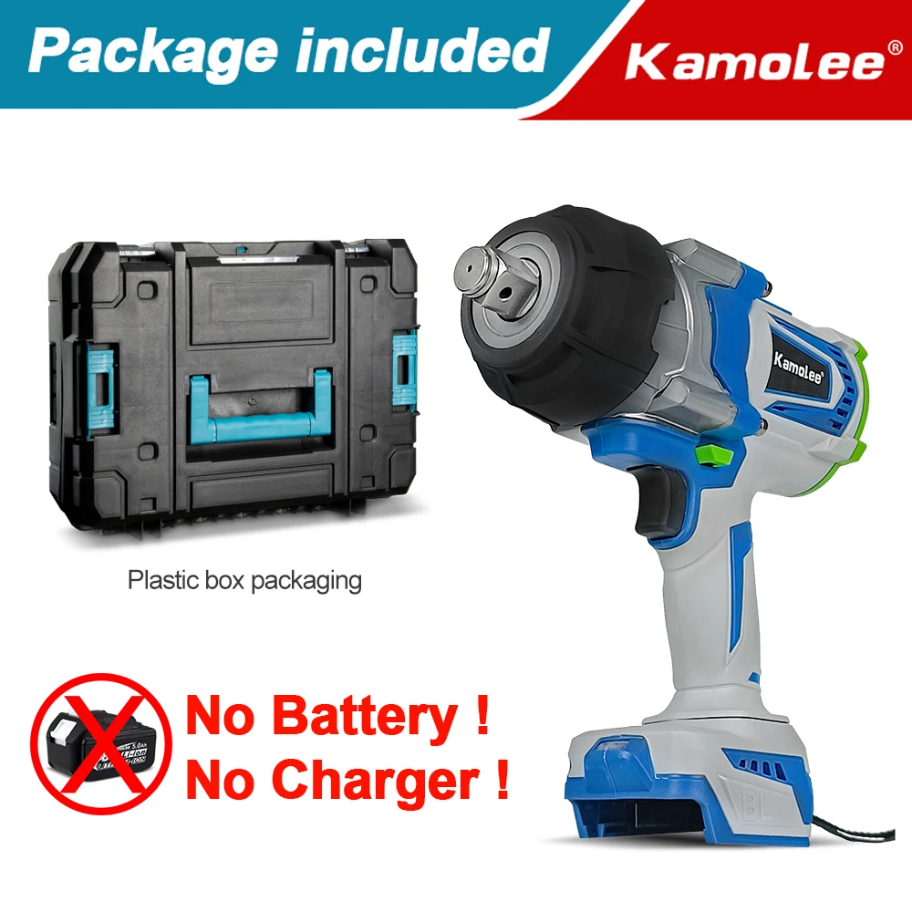 Kamolee 3/4 inch borstelloze elektrische sleutel, 4100NM slagmoersleutel met hoog koppel, snoerloos elektrisch handgereedschap voor reparaties