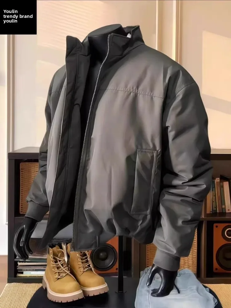 

Мужская утепленная куртка-бомбер в американском стиле с защитой от воды, ветра и грязи, осенне-зимняя, короткая, с воротником-стойкой