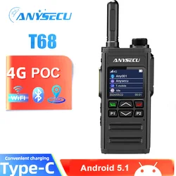 ANYSECU-4G Rádio de rede com Wi-Fi e GPS, POC, Android 5.1, T68, compatível com Zello ou Real-ptt