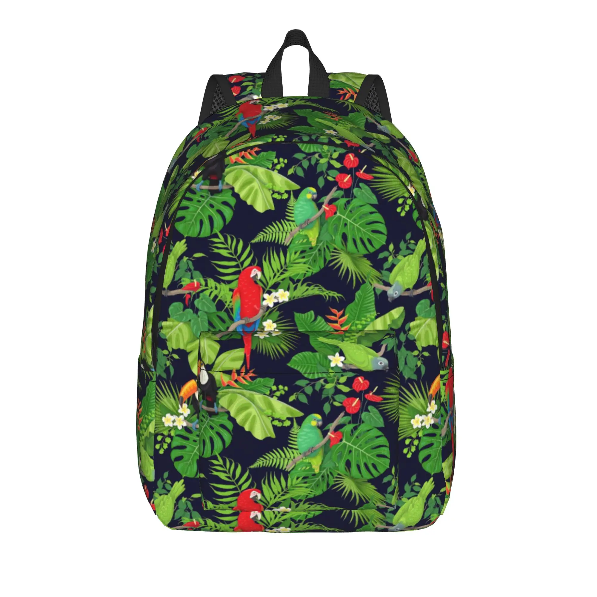 Tropical Parrot Amp Foliage    () Backpack Male  Soft Backpacks Polyester Pretty School Bags Daily Custom Rucksack