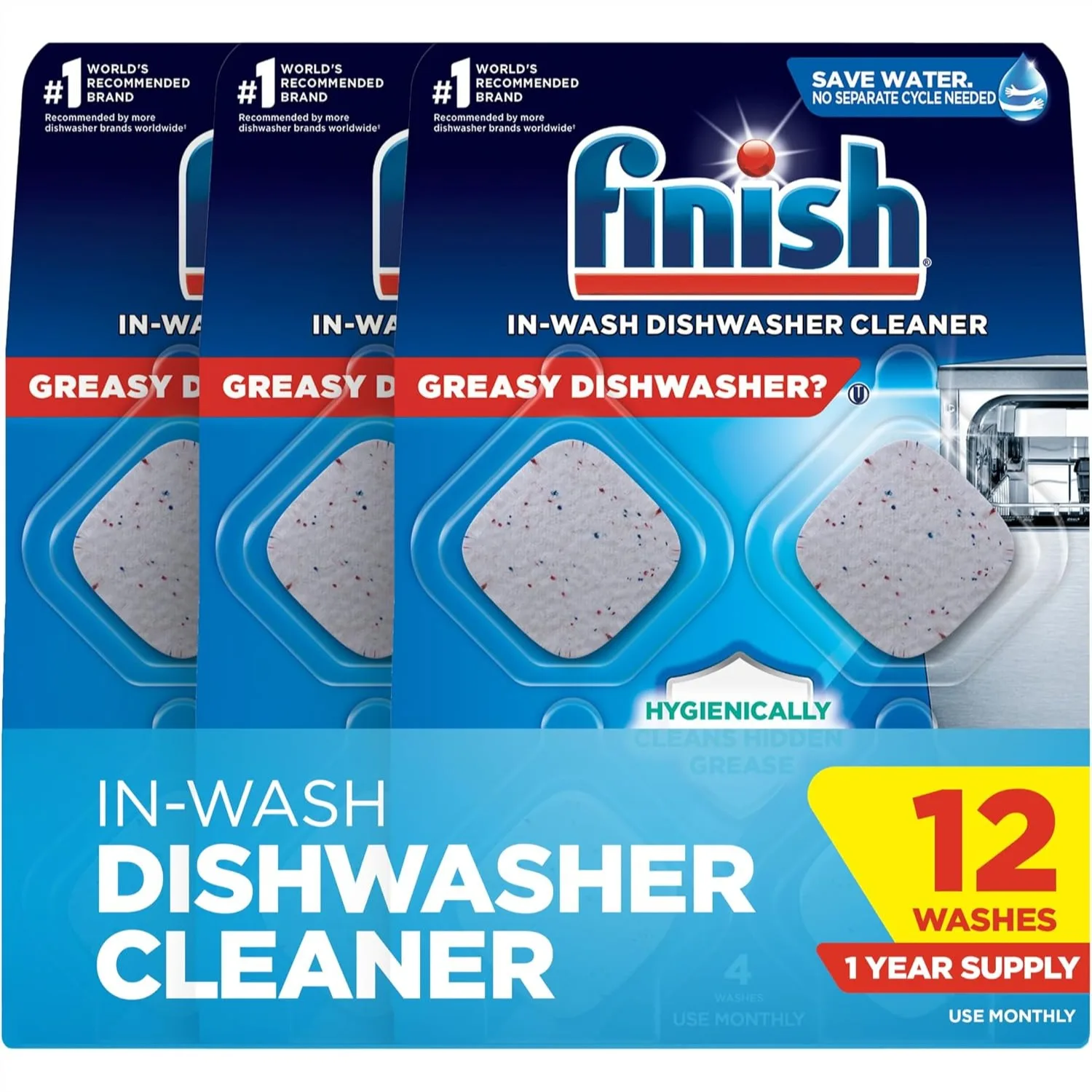 Dishwasher Cleaner Tablets, Deep Cleans Hidden Grease & Grime, Fights Odors, No Extra Wash Cycle, 12 Count