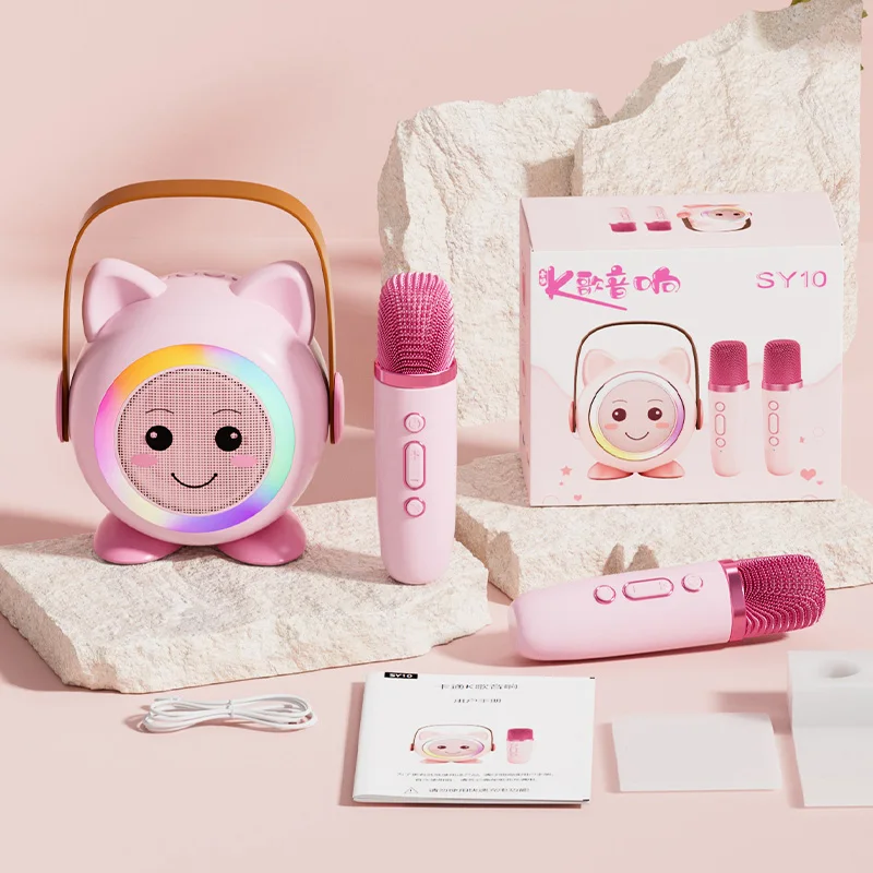 

SY10 Bluetooth speaker dual microphone karaoke integrated wireless microphone with colorful light show and multiple sound change