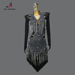 2024 Black Dance Wear Latin Competition Costume Ballroom Dress Women Party Dancewear Line Skirt Girls Samba Sport Suit Customize