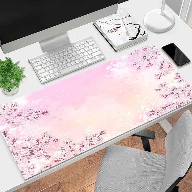 Office Mouse Pads Pink Sakura Gaming Mouse Pads Cherry Blossom Large Mouse Pad Gamer Leather Mat Company Desk Pad for Gift