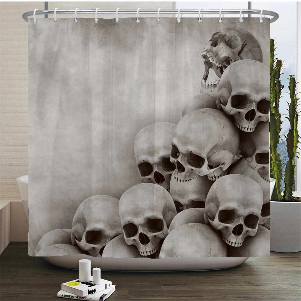 Horror Skull Skeleton Shower Curtains Halloween Theme Bath Curtain Printed Polyester Fabric Bathroom Bathtub Decor with Hooks