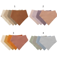 4 Pcs Soft Cotton Triangle Scarf Solid Color Snap Button Bib Baby Feeding Drool Saliva Towel Bandana Burp Cloth