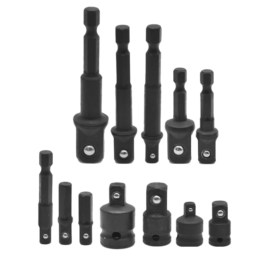 12pcs Socket Adapter And Reducer Set And Extension Set Socket Drill Adapter Nut Driver 1/4'' 3/8'' 1/2'' Black