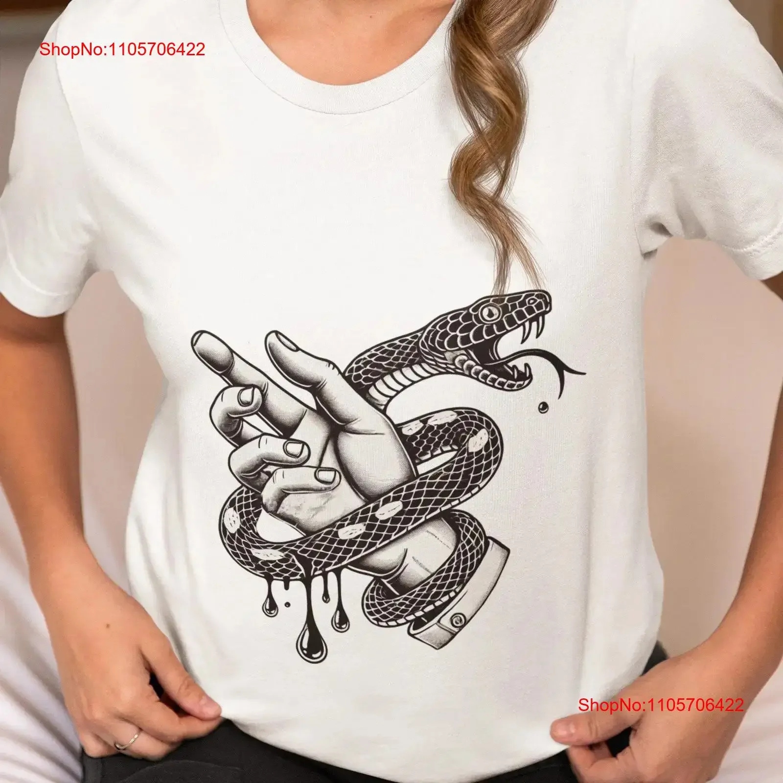 T Shirt with Snake Wrapped Hand Illustration Tattoo Inspired Novelty Design Serpent Artwork Gothic Aesthetic Top vintage