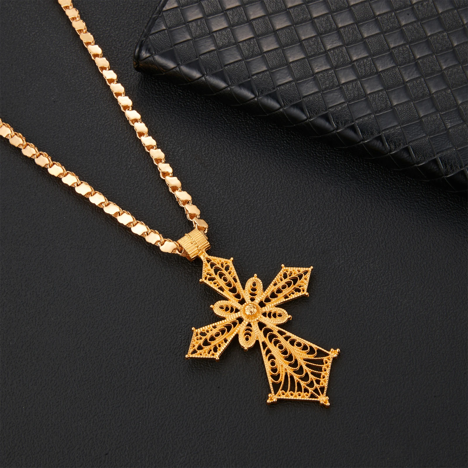 Ethlyn Ethiopian Cross Pendant Chain Necklace Thick Gold Color For Women And Men Bride Wedding  Jewelry  MY706B