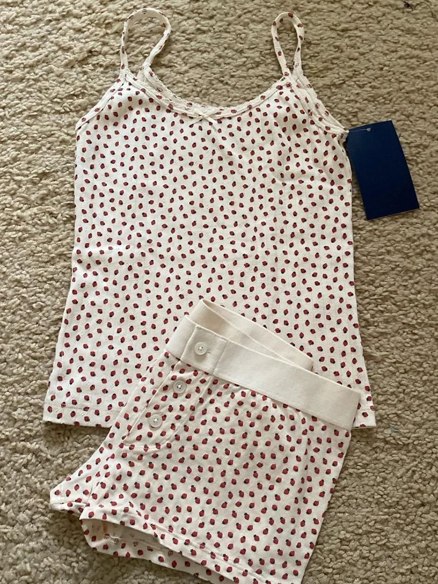 

Strawberry Print Eyelet Short Sets Summer Women Sweet Bow Camis+ Button Shorts 2 Pieces Sets Vintage Cute Slim Two Piece Set For