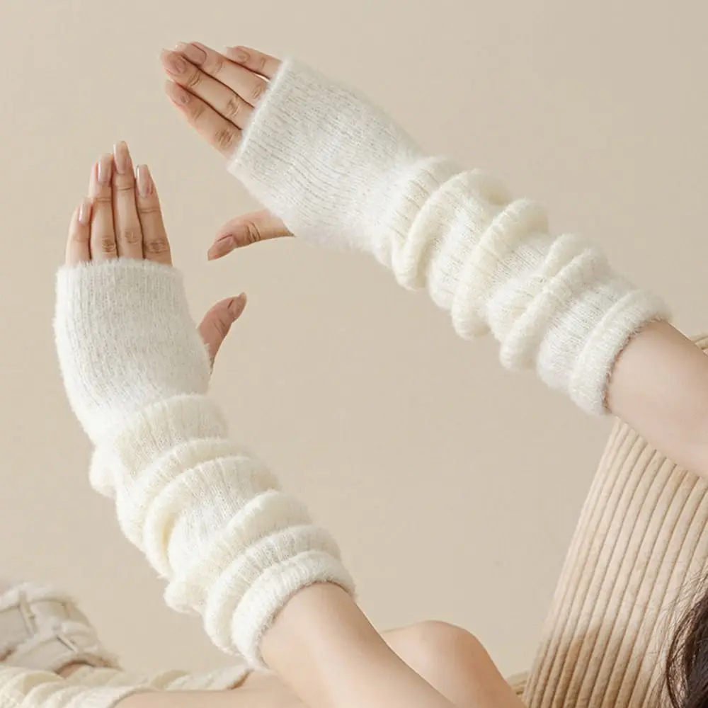 Long Wrist Arm Warmer Gloves Cold Proof Solid Color Warm Arm Sleeve Knitted Soft Stacked Fingerless Gloves Cold Weather