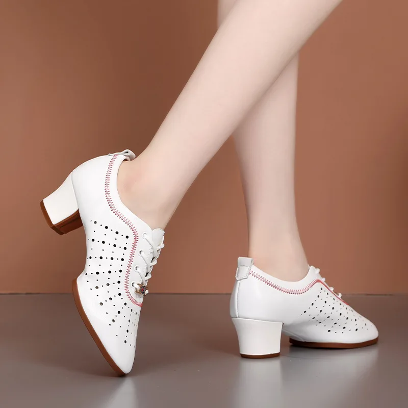 Scarpe da ballo latino in gomma con stampa leopardata da donna da donna Scarpe da ballo sociali quadrate per esterni Scarpe da ballo con suola morbida con tacco alto da marinaio