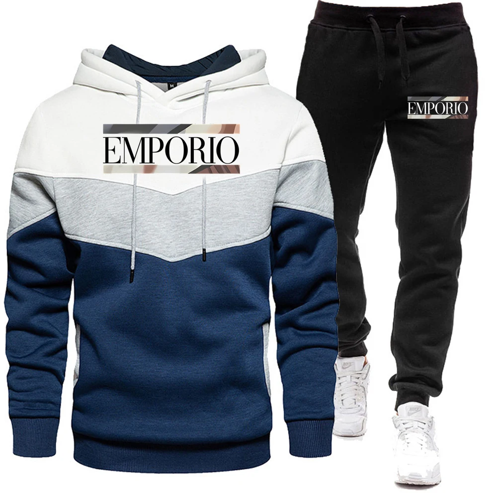 

EMPORIO Мужская контрастная толстовка с принтом и спортивные штаны на шнурке, комплект из двух предметов