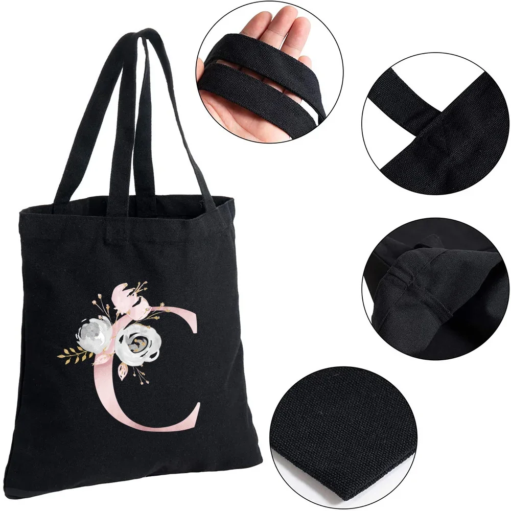 Bags for Women Tote Bag Shopping Bags Pink Flower Pattern Series Eco Shopper Shoulder Bag College Student Canvas Handbag 2024 5