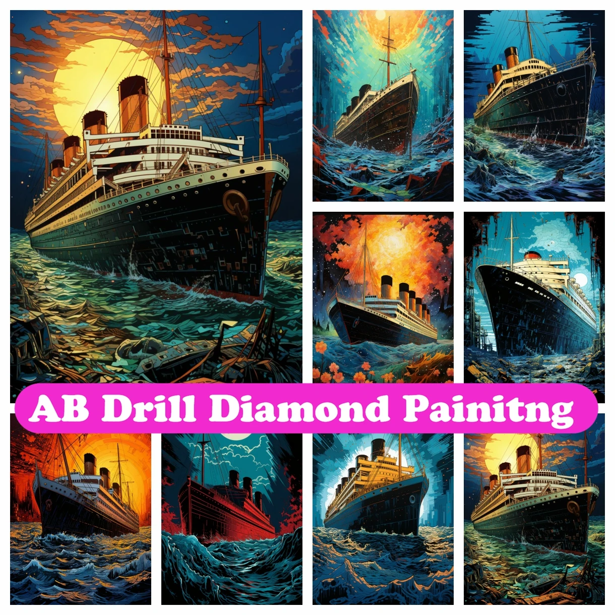 Titanic Ship 5D DIY AB Diamond Painting Mosaic Art Cross Stitch Ocean Landscape Rhinestones Handmade Craft Embroidery Home Decor