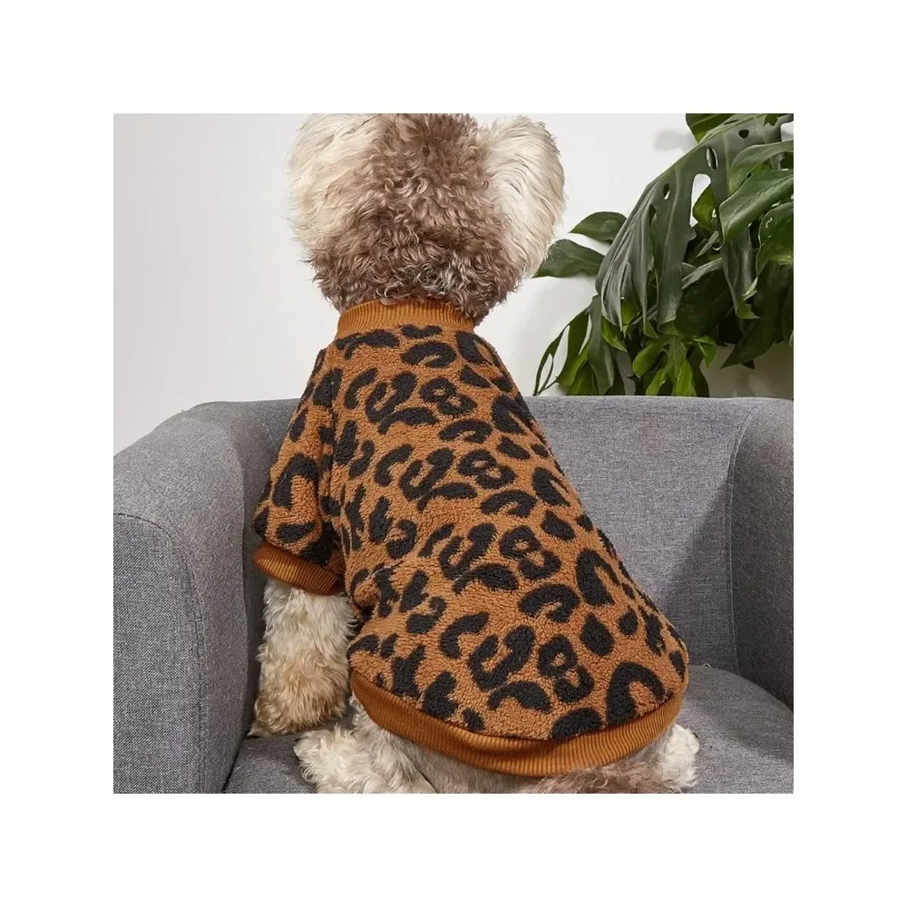 Puppy Pullover Dogs Pet Sweater Winter Leopard Print French Bulldog Winter Warm Sweater Pet Apparel Dog Clothing Kurtka Dla Psa