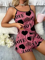 Women's new style LOVE Love halter top shorts casual two-piece set comfortable home wear