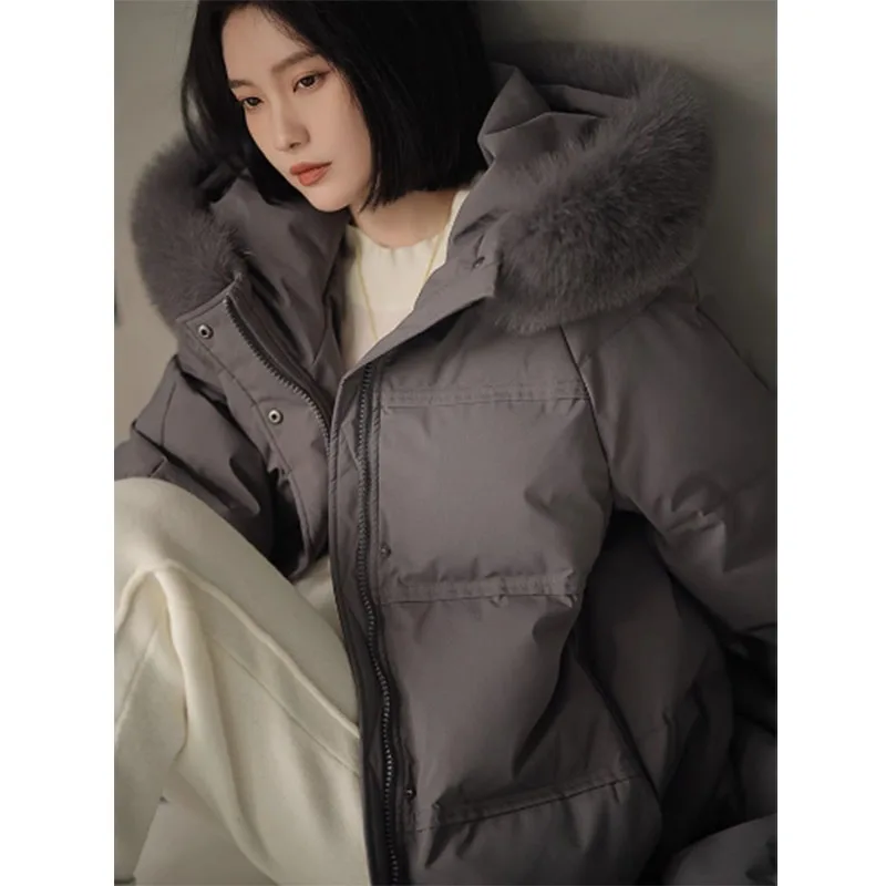 Temperament Down Jacket Women 2024 Winter High Quality White Duck Down Warm Hooded Women\'s Down Jacket Fashion Overcoat Top H89