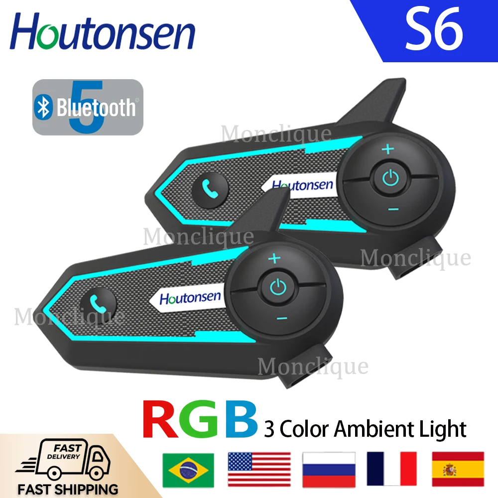 Houtonsen S6 Motorcycle Helmet Bluetooth Walkie-talkie 3-color Ambient Light Hands-free Call Stereo Waterproof Noise Reduction
